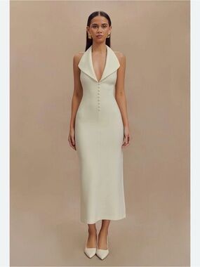 Meshki Annita Crepe Halter Midi Dress Ivory